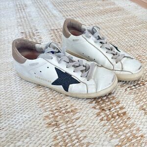 Golden goose superstar sneakers tan and black